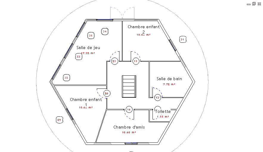 plan maison hexagonale